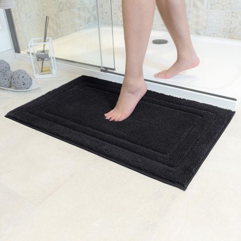 Tapis de Bain Antidérapant  Super Absorbant et Lavable en Machine  pour la Salle de Bain, Douche, Baignoire ou comme Tapis WC  Noir - 50x80 cm (1/5)