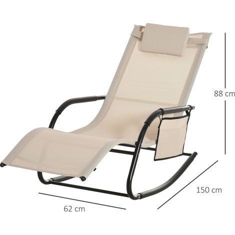Fauteuil à bascule Outsunny, balancelle, chaise de jardin, chaise longue à bascule, structure en métal, beige, 150 x 62 x 88 cm, pour des moments de détente en plein air