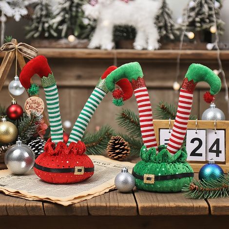 Pezzi Gambe di Natale Imbottite Gambe di Cotone Imbottite Verticale Decorazioni da Scrivania Natalizie Centrotavola Natalizi Ornamenti (1/4)
