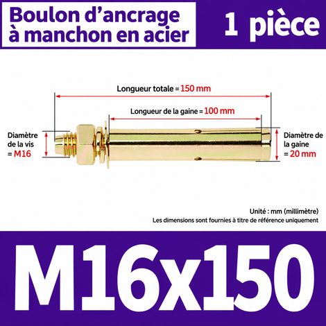 Goujon d'ancrage cheville métallique à expansion M16 x 150 mm m16 150 1 pièces 1 kg – Livraison gratuite