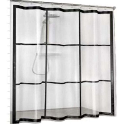 Rideau de douche PEVA, Transparent, Noir