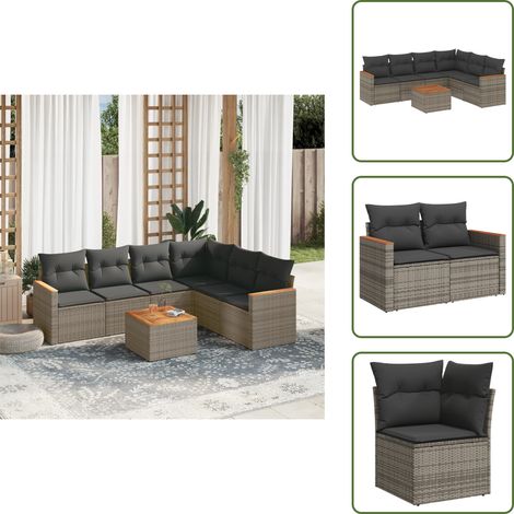 7-tlg. Garten-Sofagarnitur mit Kissen Grau Poly Rattan - Gartenmöbel Set - Rattan Gartenmöbel - Outdoor Lounge - Esstisch - Sofasatz (1/5)
