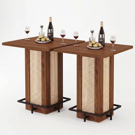Tribesigns Table de Bar Carrée, Hauteur 100 cm – Table Haute Industrielle en Bois et Métal avec Repose-Pieds, Multifonction pour Cuisine, Salle à Manger, Café, Balcon – Marron