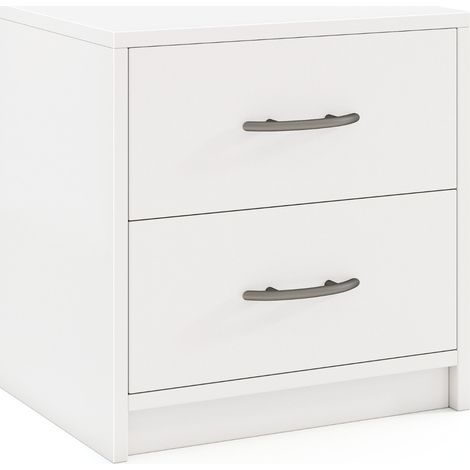 Comodino a 2 cassetti in legno con ripiano Tavolino da notte compatto Bianco (1/5)