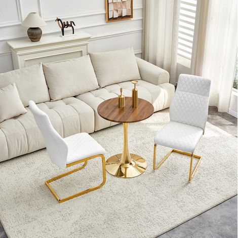 Conjunto de mesa y sillas redonda de 60 cm MDF efecto nogal, 2 sillas blancas HAVRYA (1/5)