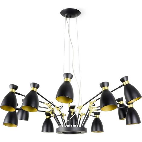Faro Retro - Luminaire suspendu à 12 ampoules à bras multiples, noir, cuivre, E14 (1/5)