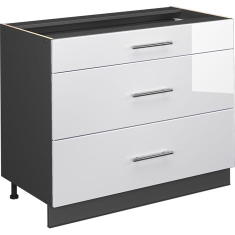 Meuble cuisine Fame-Line, Blanc Haute brillance/Anthracite, 100cm sans PT, Vicco (1/5)