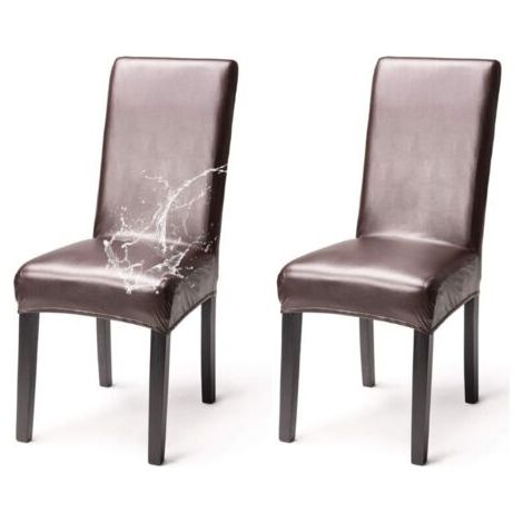 Lot de 2 Housses de Chaise Simili Cuir Imperméable Elégant Couverture de Chaise Extensible Dos Haut Salle à Manger Banquet Mariage Fête Noël Restaurant Hôtel,Marron (1/5)