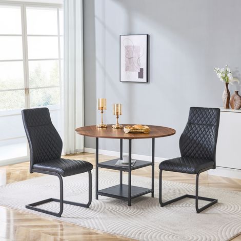 Ensemble table à manger ronde 107 cm avec double rangement et 2 chaises noires, MDF et métal (1/5)