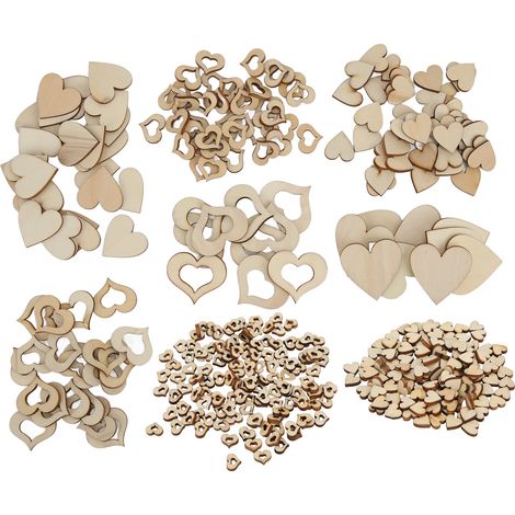 400Pcs Wood Heart Slices Embellishments Ornaments Wooden Chips for Wedding Decoration DIY Crafts (1/5)