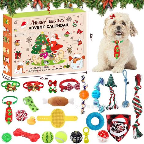 Weihnachtliches Überraschungsspielzeug mit Katze und Hund, inklusive Katzenglöckchen und Hundeleine – CW-03, 40,5 x 32,5 x 8,5 cm, 1046,3 g