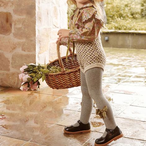 Kinderleggings, Strumpfhose für Babys und Mädchen mit Schleife, für Frühling und Herbst, hellgrau, Größe XXL (für 110–120 cm) (1/5)
