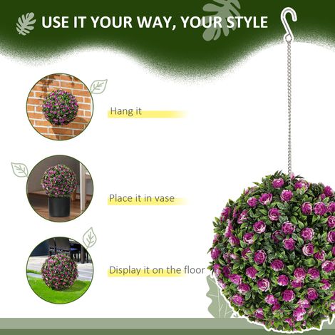 FLITI Set of 2 Artificial Pink Topiary Balls, UV Resistant Fake Plants for Indoor and Outdoor Decoration, 28cm, Purple (1/5)