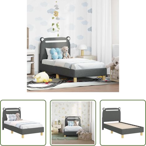 vidaXL Stauraum - Kinderbettgestell mit Kopfteil Dunkelgrau 70 x 140 cm Stoff (1/5)