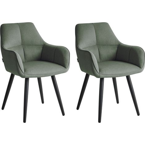 Conjunto de 2 sillas de comedor decorativas tapizadas con reposabrazos diseño moderno base de metal verde Tirano (1/5)