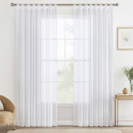Voilage Blanc Lot de 2 140x260cm Transparent Déco Salon Chambre (1/5)