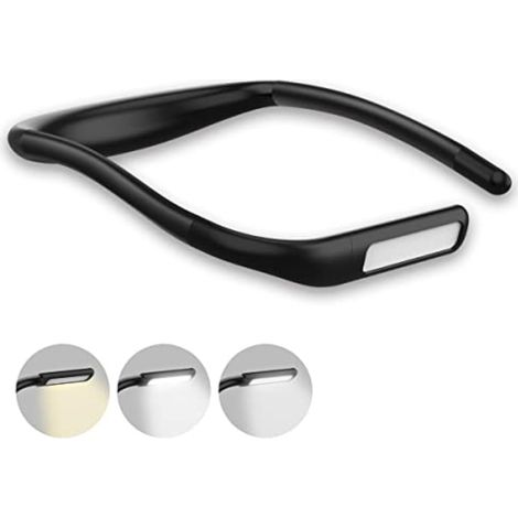 Wiederaufladbare LED-Leselampe, ideal zum Lesen im Bett freihändige Nackenlampe, ideal zum Campen einstellbare Helligkeit in drei Farben schwarz. (1/4)