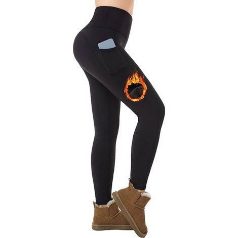 2 leggings thermiques femme, doublés polaire, imperméables, taille haute, poches latérales, pour sport et extérieur (1/5)