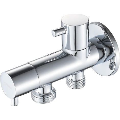 Robinet d'Arretz de régulation avec Poignée pour Douchette WC, Robinet d'Arret avec Deux sortie (20mm, Eau froide), Chromé (1/5)