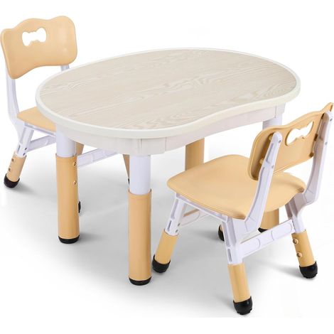 TLGREEN Kindertisch mit 2 Stühlen, Kindersitzgruppe Erdnussform, Höhenverstellbar Maltisch Kinder Tisch Stuhl Set, Plastik Kinder Schreibtisch Sitzgruppe für Kindertagesstätte/Zuhause/Kindergarten, Na (1/5)