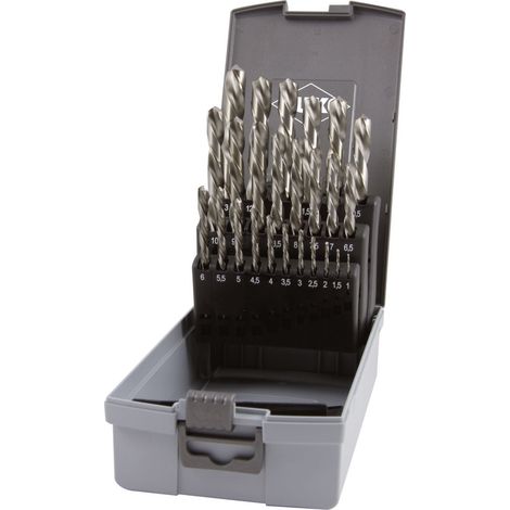 RUKO Coffret de forets hélicoïdaux DIN 338 Type N, HSS-G - coupe à gauche dans un boîtier en plastique ABS - 25 pcs - 214215LiRO