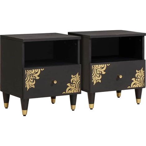 Nachttisch 2 pcs Schwarz 40 x 33 x 46 cm Massivholz Mango vidaXL