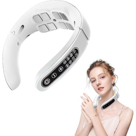 Masseur Cervical, 8 Têtes Massage Cervicales et Cou, Portable Masseurs Électriques, Massage Cou avec 6 Modes et 15 Niveaux d'Intensité pour Femme Homme