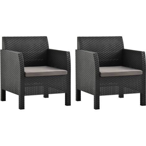 Lot de 2 Chaises de jardin avec coussins Fauteuils de Jardin PP Rotin Anthracite 85900 (1/5)