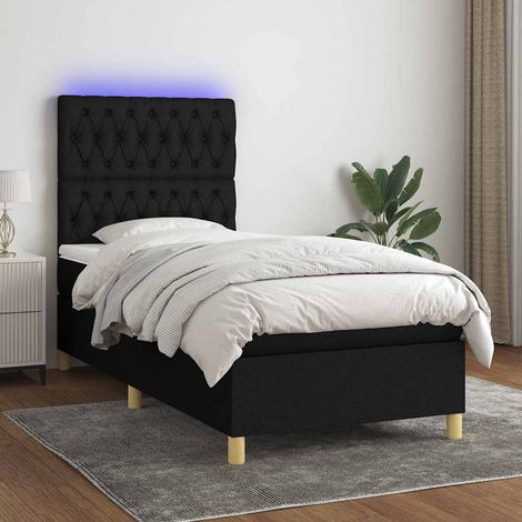 Cama box spring colchón y luces LED tela negro 80x200 cm (1/5)