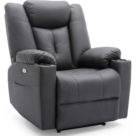 AFTON ELECTRIC FABRIC AUTO RECLINER ARMCHAIR GAMING USB LOUNGE SOFA CHAIR CHARCOAL