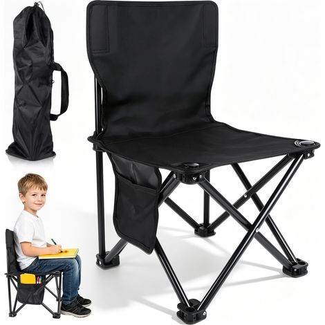 Tabouret de Camping Pliable Siège Pliable Portable pour Camping Pêche Randonnée Pique-nique, Noir-1 (1/5)