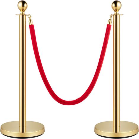 Poteau de délimitation avec corde en velours, lot de 6, barrière de file d'attente en acier inoxydable, avec 4 cordes rouges de 1,5 m, pour événements, musées, fêtes. (1/5)