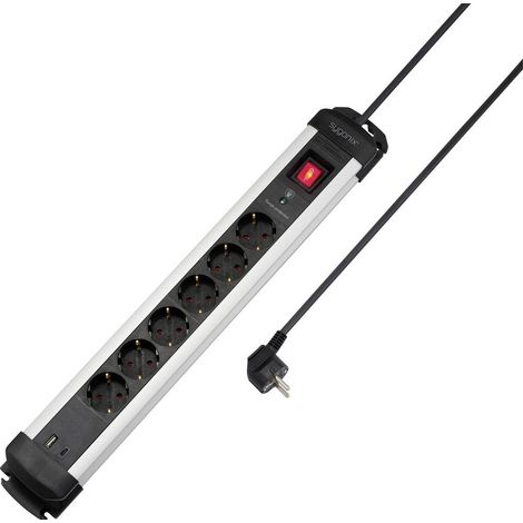 Sygonix SY-6807132 Multipresa con protezione da sovratensioni 6 scomparti Nero, Argento Schuko 1 pz. (1/5)