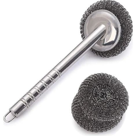 Filiyano-Brosse de nettoyage pour barbecue avec manche en acier inoxydable et brosse en maille remplaçable, compatible avec les barbecues à gaz, à (1/4)