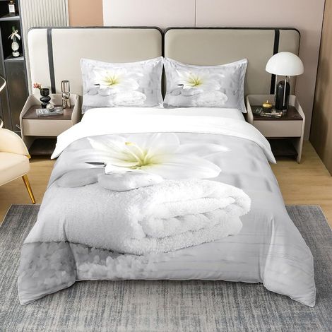 Zen Stones Housse De Couette Zen Spiritual Floral Parure De Lit Housse Couette 140x200cm 100% Coton pour Enfants Décor Méditation Parure Tranquil Nature Oeuvre - 140 x 200 cm + 1 taie d'oreiller 65 x (1/5)
