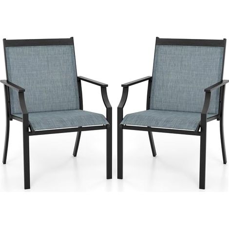 COSTWAY Lot de 2 Chaises de Jardin avec Cadre en Métal, Chaises de Salle à Manger pour l’Extérieur en Teslin à Séchage Rapide, Fauteuil d'Extérieur pour Cour, Balcon, Piscine, Charge 150 KG(Bleu)