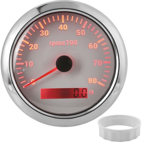 Compteur RPM tachymètre – 85mm/3.35in – 0-8000 RPM – numérique universel – étanche – hors-bord – voiture / bateau / marine / RV – 9-32V – blanc