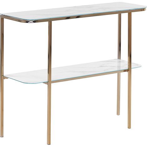 Table Console en Verre Effet Marbre Blanc Pieds Métalliques Dorés Glam Calvert (1/5)