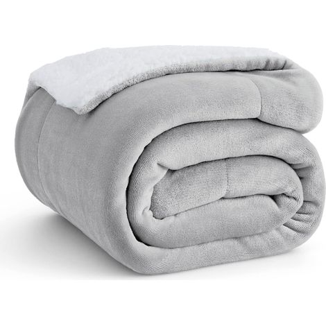Sollbry Manta de forro polar Sherpa para sofá: gruesa y cálida manta de invierno, suave y afelpada para todas las estaciones, gris claro, 50 x 60 pulgadas (1/4)