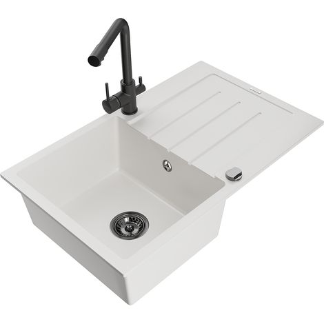 Mexen Bruno fregadero de granito de 1 tazón con escurridor y grifo de cocina Duero, blanco - 6513-20-671600-70 (1/5)