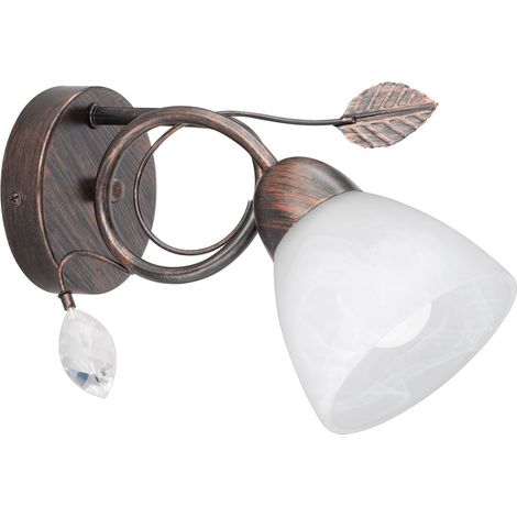 Wandleuchte Landhausstil Wandlampe rostfarben Glasschirm Flurleuchte Antik, Metall rostfarbig Alabasterglas, 1x E14, BxHxT 13x21,5x29 cm