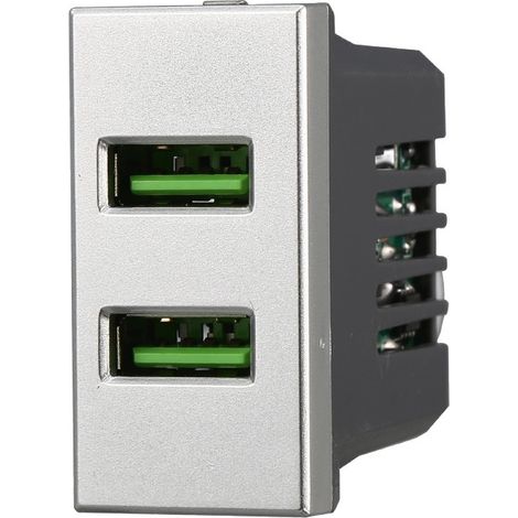 ETTROIT AG2402 Module USB Prise Chargeur 2xUSB 5V 2.1A 2 Ports USB-A Gris Compatible avec Bticino Axolute