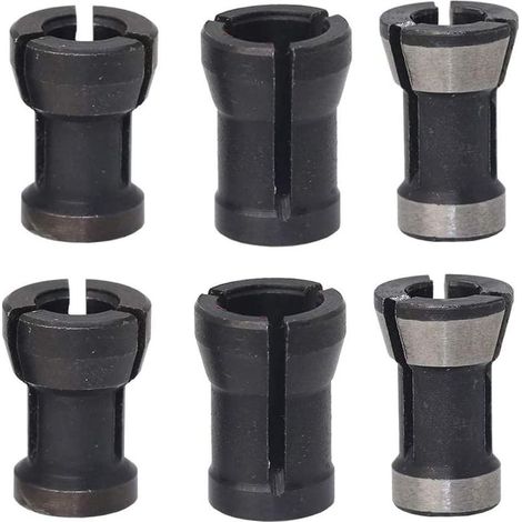 6 Pièces Tête de Mandrin HSS Pince de Serrage Defonceuse Tête Adaptateur Convertisseur pour Perceuses Machine de Gravure pour Rogneuse Menuiserie électrique Pince de Routeur Titulaire(6/6.35/8mm) (1/5)