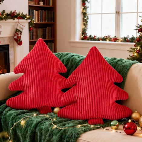 Lot de 2 Pièces Coussin Sapin de Noël, Coussins de Noël Coussin Décoratif Doux pour Salon Chambre Canapé Lit (Rouge, 41x45,5cm) (1/5)