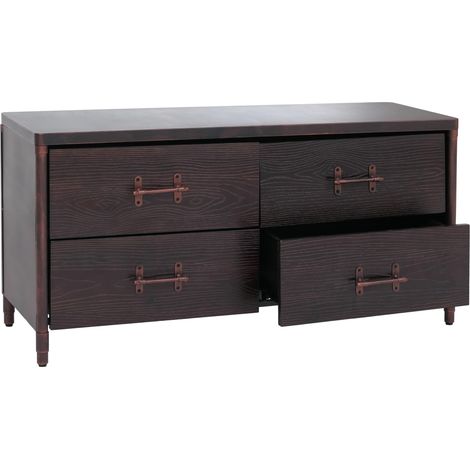 [NEUWERTIG] Kommode HHG-976, Sideboard Schrank Anrichte, Schubladen Industrial 60x120x40cm Holz schwarz, Metall kupferfarben (1/5)
