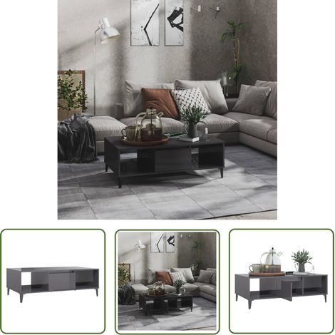 The Living Store Couchtisch Hochglanz-Grau 103,5x60x35 cm Holzwerkstoff - Couchtisch - Wohnzimmertisch - Industriel Stil - Grau - Holztöne (1/5)