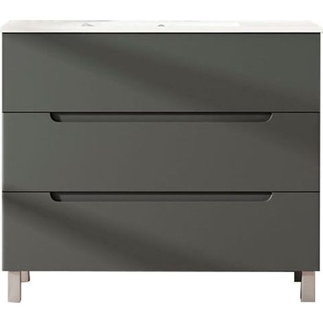 Kibath Mueble de baño con Lavabo VICTORIA 100x45 cm acabado GRAFITO mate 3 cajones con patas