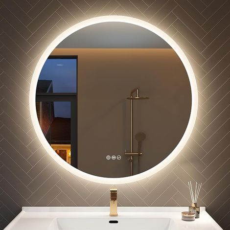 Mirror-Round-LED-Bathroom-with-Lighting and Bluetooth, Anti-fog, 3 Colours Light, Dimmable, Memory, HD Tempered Glass Wall Mirror (1/5)
