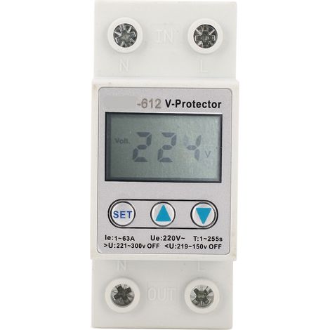 2-poliges Spannungsschutzgerät mit LCD-Display, Selbstwiederherstellung, Über- und Unterspannungsschutz, automatischer Rückstellschalter, AC 220 V, 63 A (1/5)