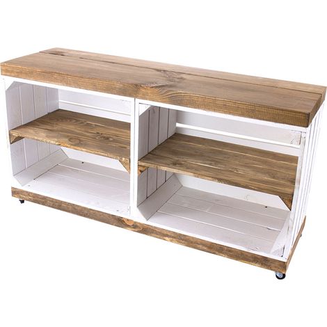 Sitzbank TV Bank Caro weiss mit Palisander Planke und Brettern (1/5)
